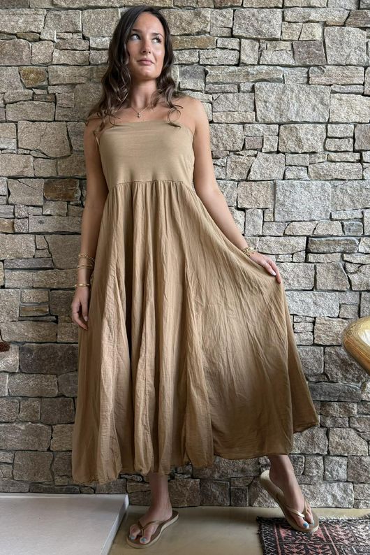 Songbird Bandeau Skirt Dress Camel - /2=